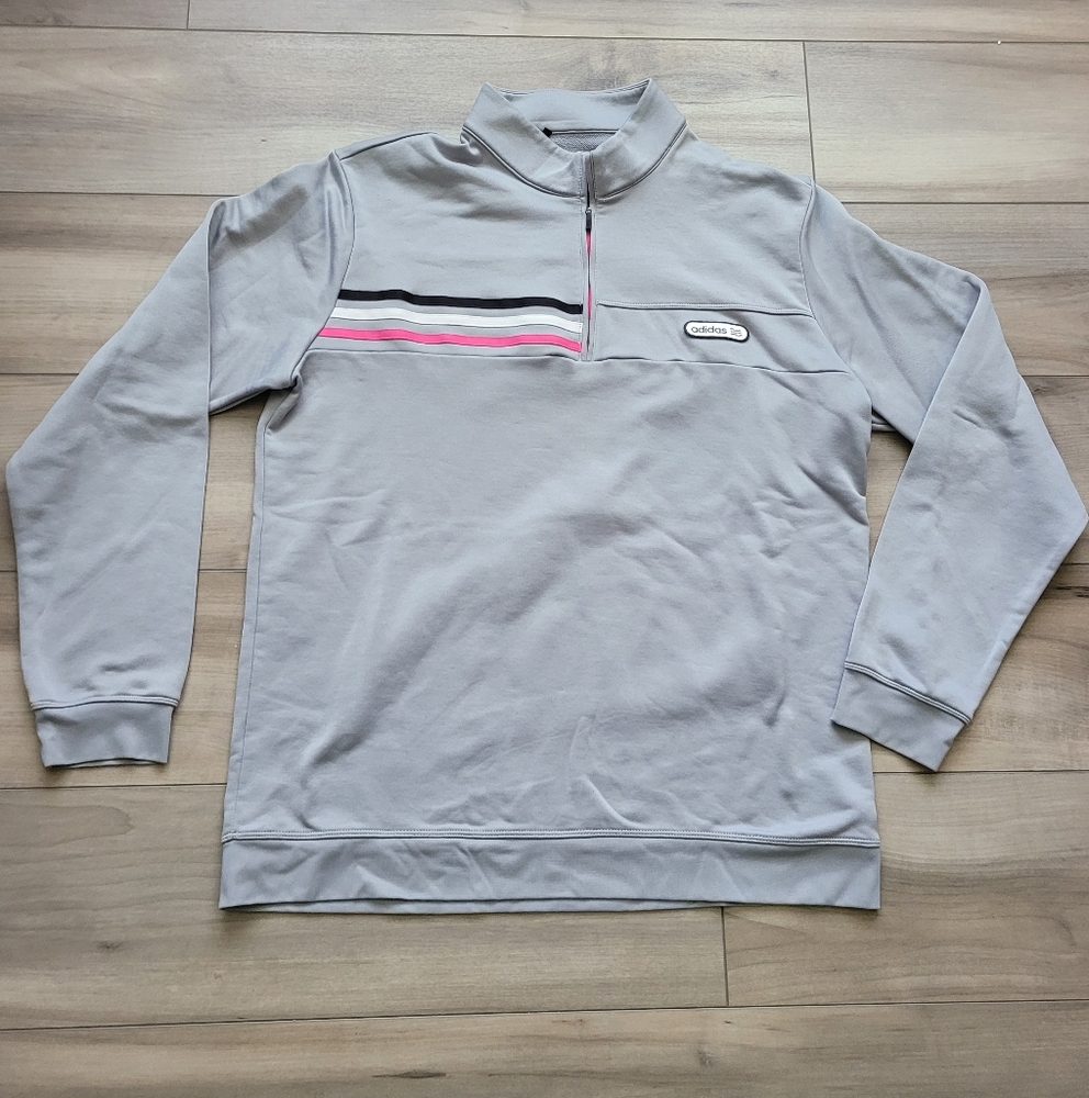Adidas Gray Quarter-Zip Sweatshirt with Stripes - Picture 1 of 6